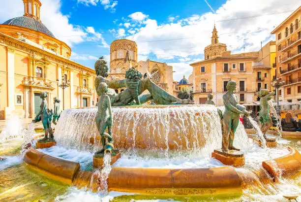 Photo of Valencia old town skyline, central square of Saint Mary (Plaza de la Virgen) , Spain