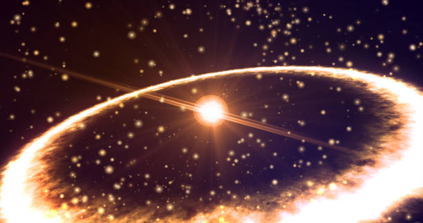 bang esplosione di galassia, pianeta stelle con scintille di fuoco onda d'urto ed espulsione di plasma bagliore anelli di energia nello spazio aperto. sfondo astratto - supernova foto e immagini stock