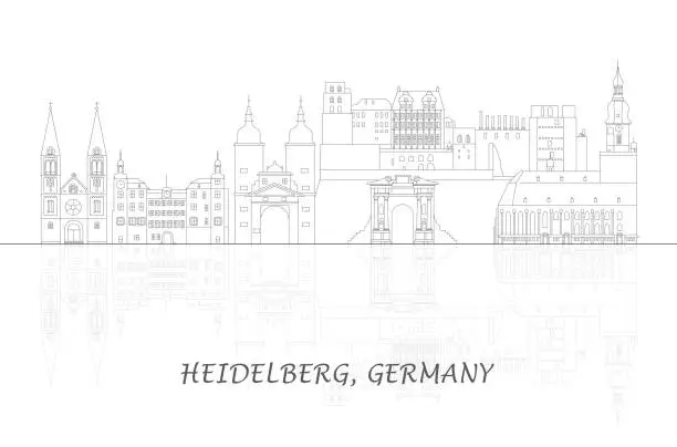 Vector illustration of Outline Skyline panorama of city of Heidelberg, Germany