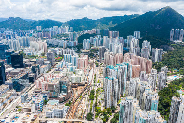 Drone view of City scape in Kowloon, Hong Kong Drone view of City scape in Kowloon, Hong Kong kowloon stock pictures, royalty-free photos & images