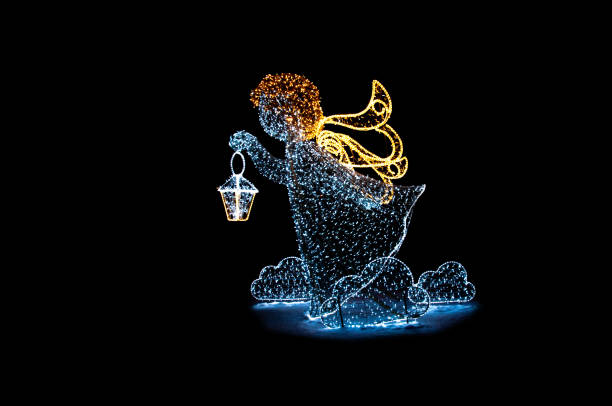 illuminated christmas angel made of glass close up