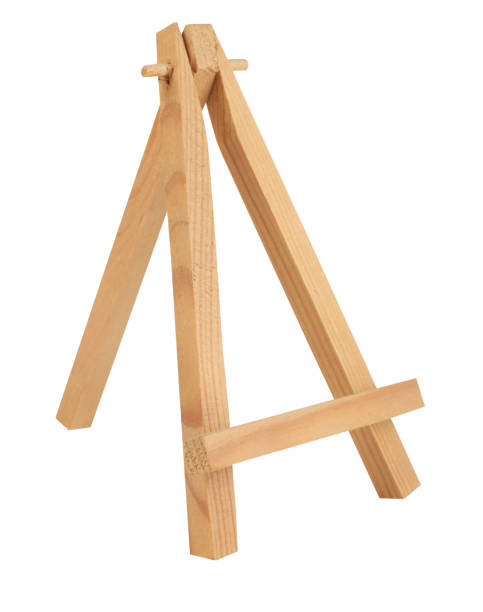 istock Classic wooden tripod easel isolated on white background 1444551697