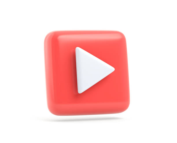 Red play icon button stock photo