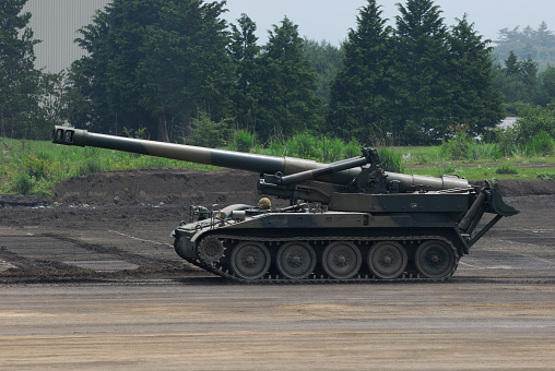 Shizuoka Prefecture, Japan - July 10, 2011: Japan Ground Self-Defense Force M110A2 203mm self-propelled howitzer.
