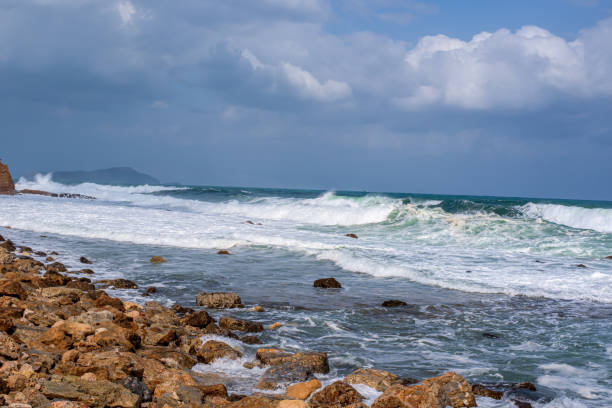 istock Sea waves summer day, clouds on horizon landscape. 1444564117