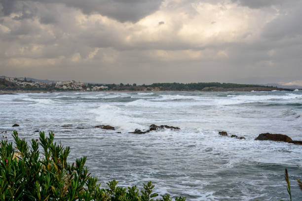 istock Sea waves summer day, clouds on horizon landscape. 1444564119