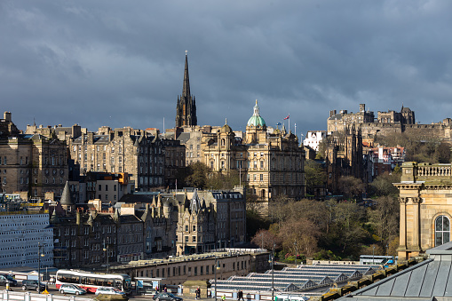 The Old Town in Edinburgh on an overcast day in spring. This still image is part of a series, a time lapse video is also available.