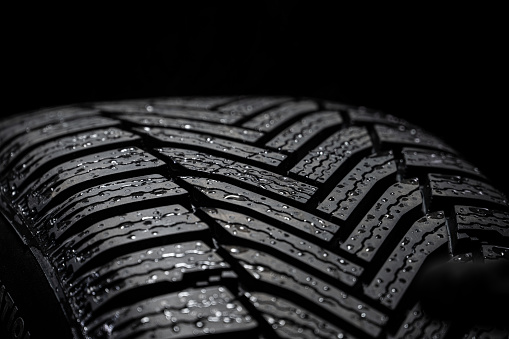 Close-up of winter tires with the best traction in winter conditions