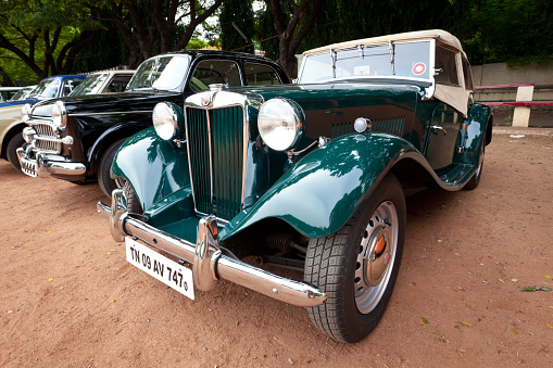 Chennai, India - July 24,  2011: MG (retro vintage car) on Heritage Car Rally 2011 of Madras Heritage Motoring Club at Egmore on July 24, 2011 in Chennai, India