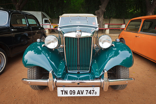 Chennai, India - July 24,  2011: MG (retro vintage car) on Heritage Car Rally 2011 of Madras Heritage Motoring Club at Egmore on July 24, 2011 in Chennai, India