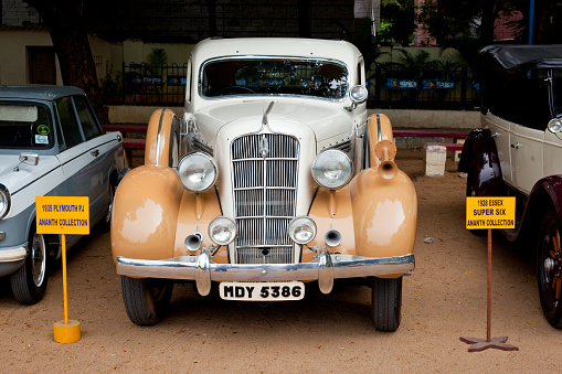 Chennai, India - July 24,  2011: Plymouth PJ 1935 (retro vintage car) on Heritage Car Rally 2011 of Madras Heritage Motoring Club at Egmore on July 24, 2011 in Chennai, India