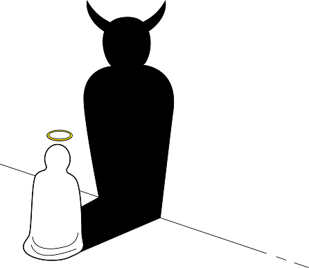 devil and angel concept vector silhoulette illustration - black and white graphic cartoon