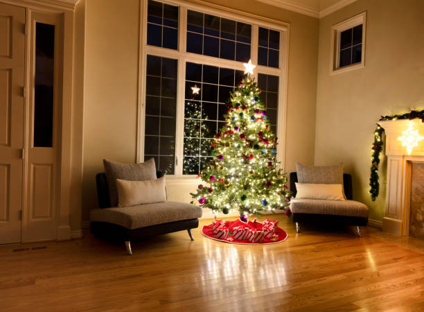 istock Bright Christmas with shiny lights in front of home window 1444588294