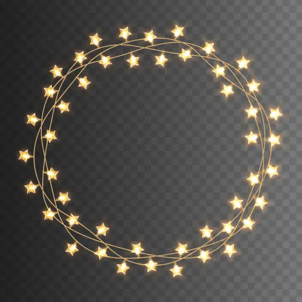 Vector illustration of Round Christmas lights on transparent background.