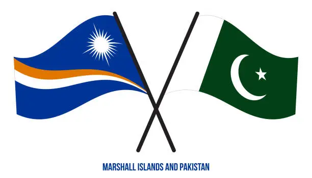 Vector illustration of Marshall Islands and Pakistan Flags Crossed & Waving Flat Style. Official Proportion. Correct Colors