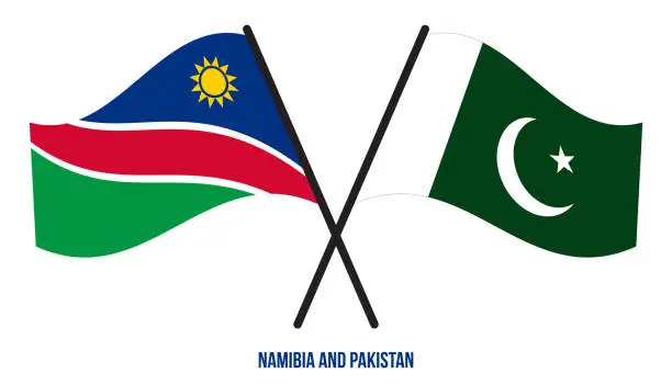 Vector illustration of Namibia and Pakistan Flags Crossed And Waving Flat Style. Official Proportion. Correct Colors.