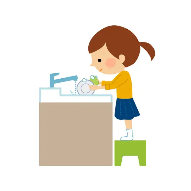 Vector illustration of Illustration of a child helping with household chores