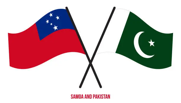 Vector illustration of Samoa and Pakistan Flags Crossed And Waving Flat Style. Official Proportion. Correct Colors.