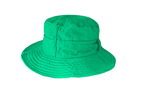 Green bucket hat isolated on white