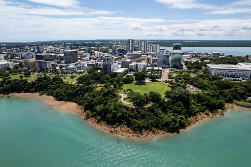 Drone shot of Darwin city