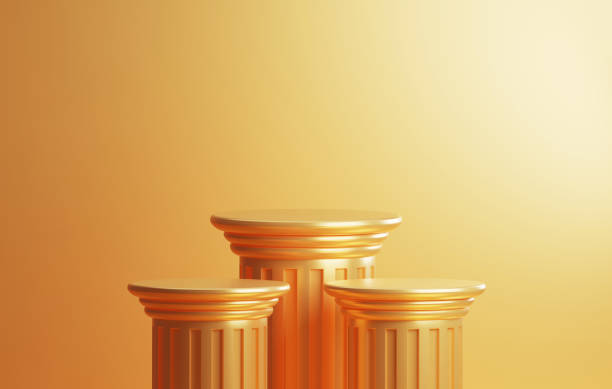 Ancient Greek style pillar three Podiums gold color background