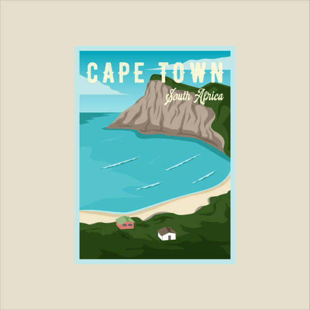 istock cape town beach poster vector illustration template graphic design. famous south africa island landscaped view for business travel or adventure leisure concept 1444614723