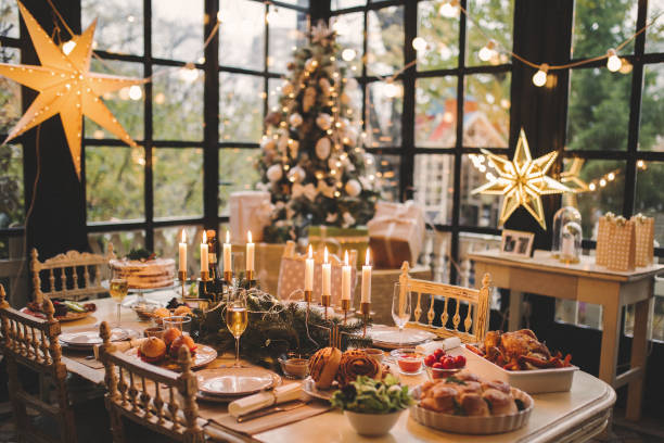 Dinning table decoration stock photo