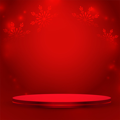 3d podium with red snowflake festival season background