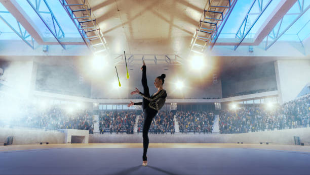 istock Rhythmic gymnast in professional arena. 1444622194