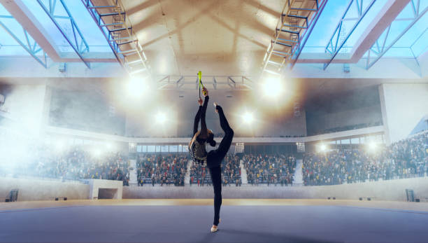 istock Rhythmic gymnast in professional arena. 1444622229
