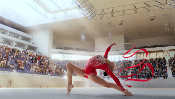 istock Rhythmic gymnast in professional arena. 1444622282