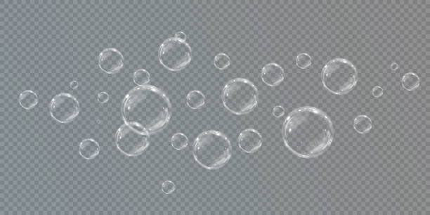 illustrations, cliparts, dessins animés et icônes de collection de bulles de savon réalistes. les bulles sont situées sur un fond transparent. bulle de savon volant vectoriel. bulle eau bulle de verre réaliste - water drop bubble bubble wand