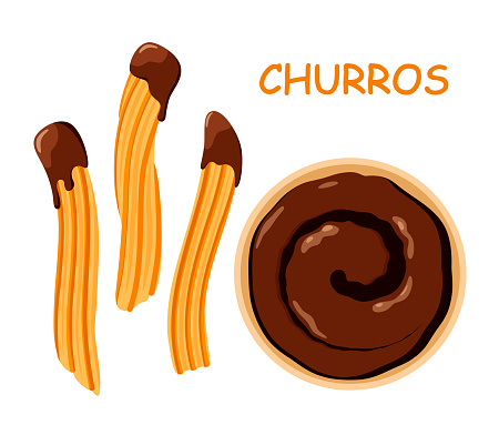 Churros in chocolate on a white background.