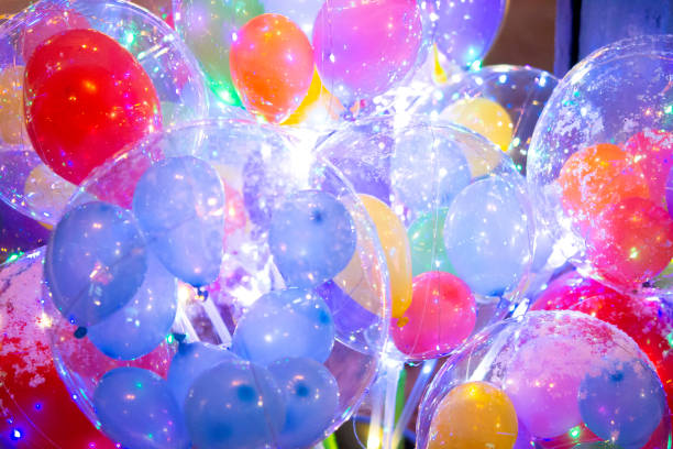 istock Balloons with luminous garland inside. Abstract colorful background. 1444631402