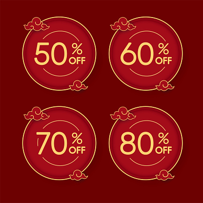 Chinese new year greeting poster or banner sale 50%, 60%, 70% and 80%, off. promotion and shopping template,  Happy Chinese new year 2023. Chinese New Year Sale Promotion Template. Sale tag.