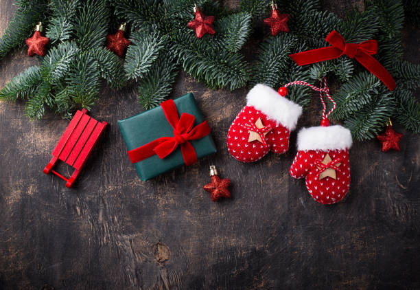 istock Christmas and New Year background with fir tree 1444641589