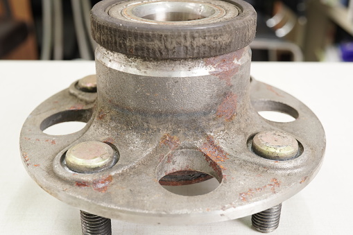 Image of broken wheel bearings, damaged car wheel bearings, close up
