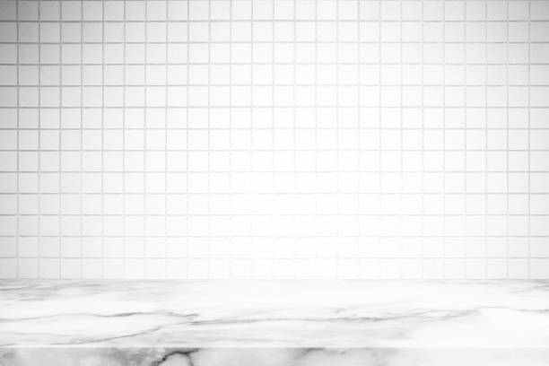 istock Abstract Luxury White Marble Table with Kitchen Wall Tiles Texture Background. 1444645309