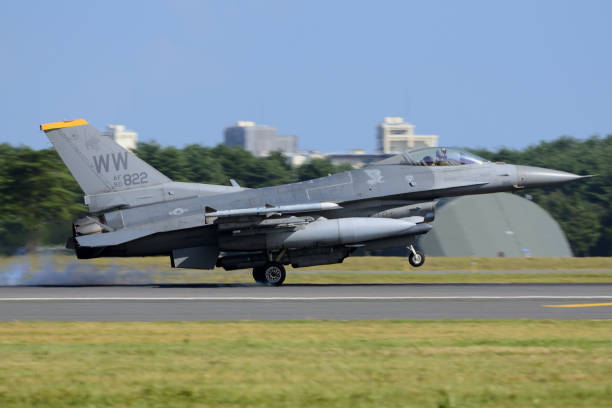United States Air Force Lockheed Martin F-16C Fighting Falcon multirole fighter aircraft. Aomori Prefecture, Japan - September 07, 2014: United States Air Force Lockheed Martin F-16C Fighting Falcon multirole fighter aircraft. misawa japan stock pictures, royalty-free photos & images
