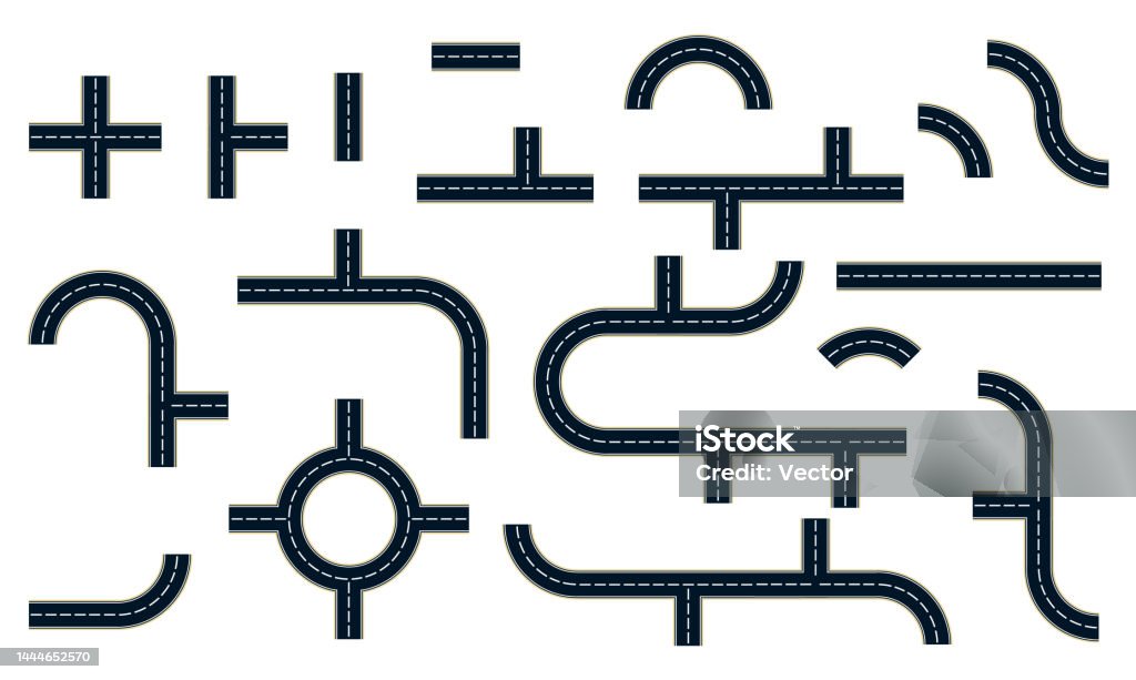 Road And Highway Vector Elements For City Map Creation Top View Road ...