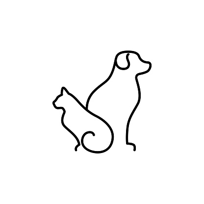 Dog and cat profile logo design. Pet shop or veterinary clinic logo icon vector. Love pets concept minimalist line icon.