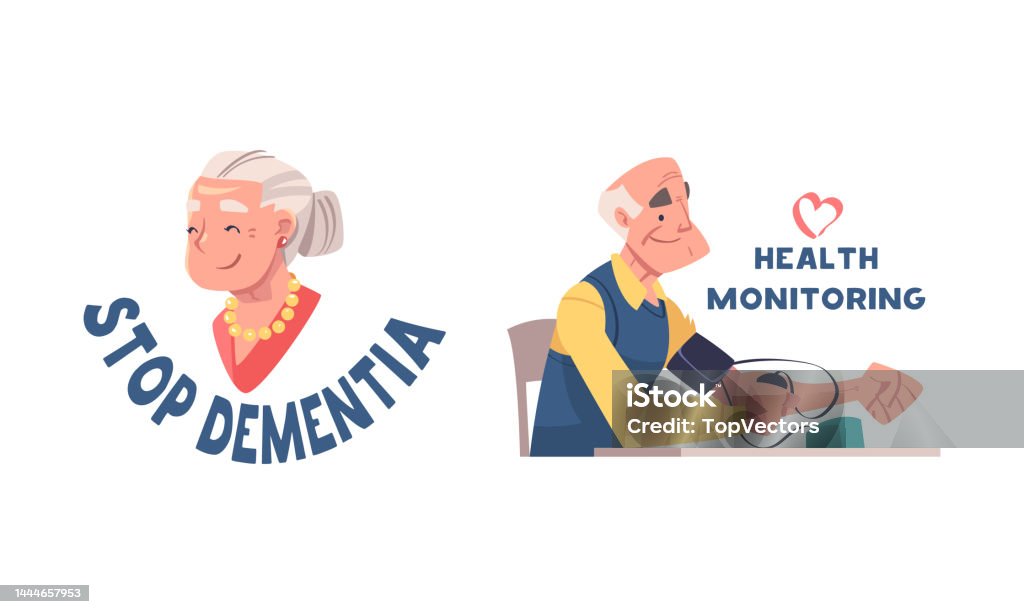 Dementia Disease Prevention Tips Set Health Monitoring Cartoon Vector