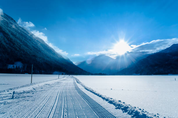 Cross-country ski trail near Berwang in the Lechtal Alps stock photo