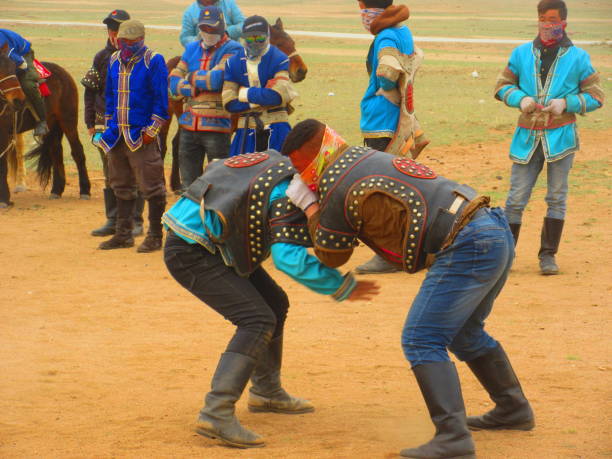 Inner Mongolian Wrestling Culture at Xilarumen Grasslands in China stock photo