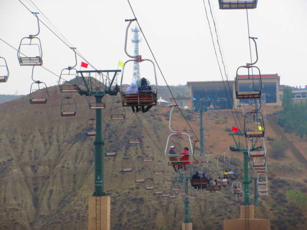Ski Lifts / Cableway Over Inner Mongolia's Xiangshawan Desert stock photo