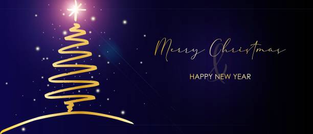 istock Merry christmas card banner with golden christmas tree 1444666434