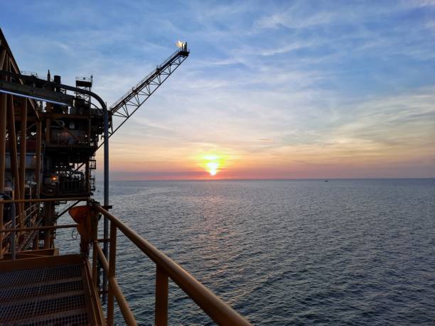istock Evening scene at an offshore oil rig 1444667098