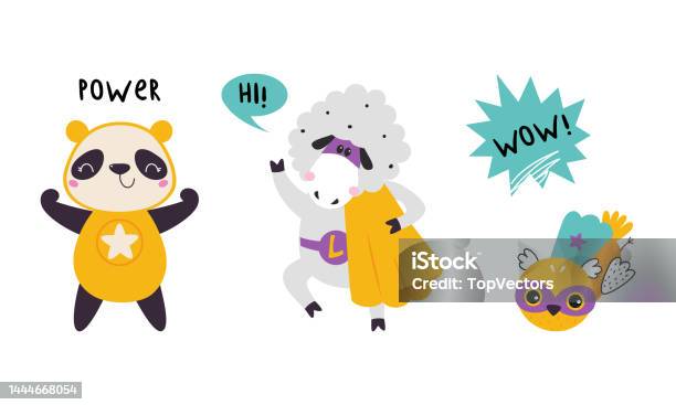 Superhero Baby Animals In Capes And Masks Set Cute Little Panda.