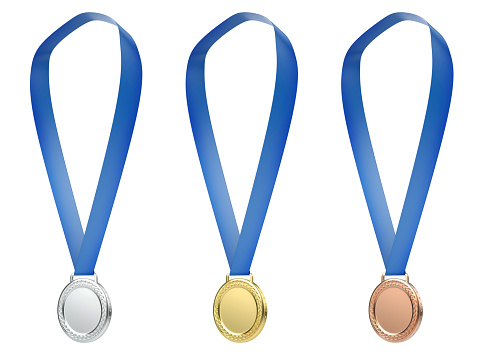 Set of gold, silver and bronze medals, isolated on white background