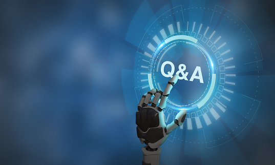 Q and A - an abbreviation on smart background. Chatbot technology concept. Artificial intelligence (AI) applications and innovation. Frequently asked questions in websites, social networks, business.